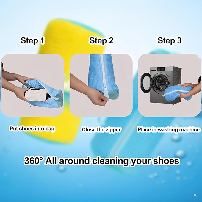 Shoe Washing Machine Bag, 4 Pcs Laundry Shoe Bags for Washer and Dryer with Chenille Liner, Large Reusable Mesh Bag for Sneakers, Gym, Tennis, Sports, Delicates, 2 Color Mix (Blue+Beige)