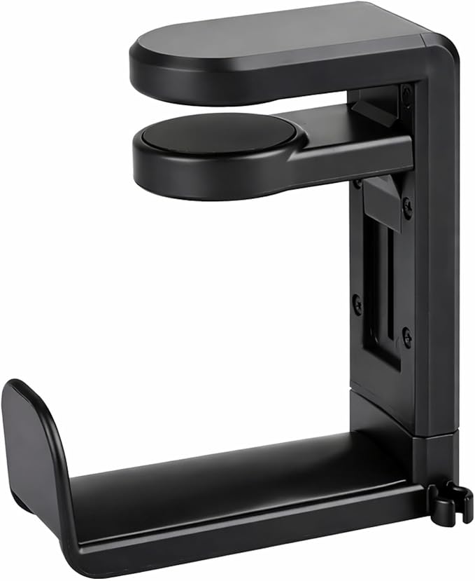 EURPMASK Rotating Headphone Stand - PC Gaming Headset Holder, Adjustable Clamp-on Under Desk Hanger With 360 Degree Swivel & Cable Clip Organizer - Black