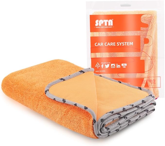 SPTA Drying Towel, Car Wash Drying Towel for Spotless Shine, Highly Absorbent, Scratch-Free Large Microfiber Towel for Car Washing, 29.1 x 35 inch, Orange-MT031