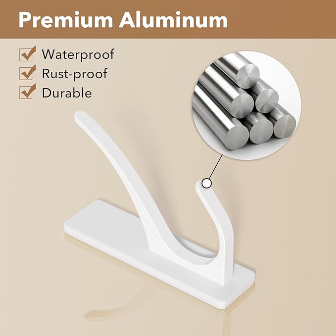 pickpiff Self Adhesive Coat Hooks for Hanging: Heavy Duty Stainless Wall Hook for Towel, Utensil, Backpack, Hat, Sturdy Metal Hanger for Bathroom, Kitchen, Door, 6 Pack, White
