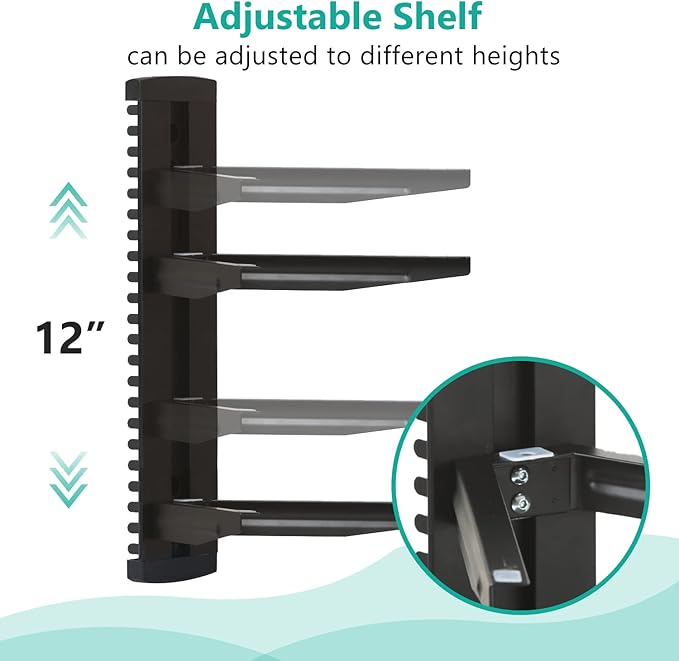 WALI Floating TV Shelf, 2 Tier Glass Projector Shelf for DVD Players, Routers, Game Consoles, Cable Boxes, Living Room Decor, Wall Mount Shelves Hold Up to 17.6lbs (CS202B), 2-Shelf, Black