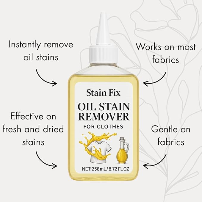 Oil Stain Remover for Clothes (8.72oz) - Fabric Stain Remover For Cooking, Engine, Dried Oil And Grease Stains - Safe for All Fabric Types