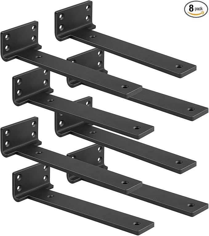 Floating Shelf Brackets 4 inch 8 Pack L Brackets for Shelves Black Metal Heavy Duty Shelf Bracket for DIY Decorative with Mounting Hardware