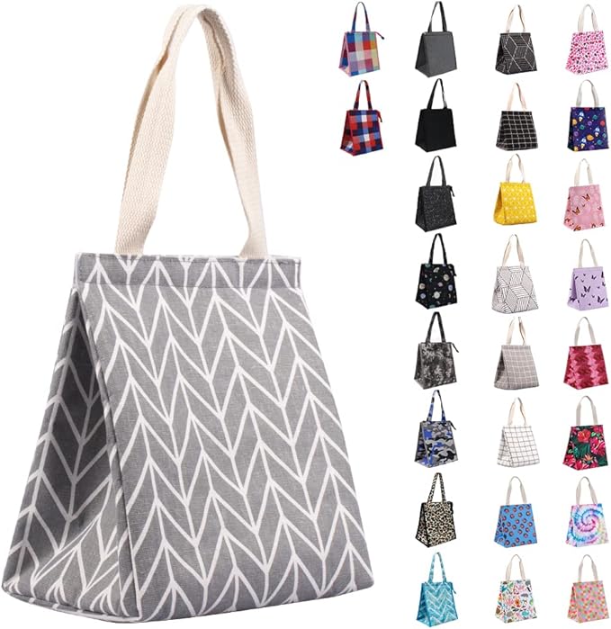 iknoe Insulated Lunch Bag for Women & Adults, 9L Foldable Wide-Open Cooler Bag with Pockets, Leakproof & Portable, for Picnic, Office, Beach (Gray Diamond)