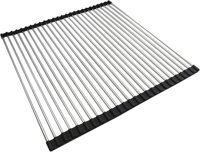 Ahyuan Roll up Dish Drying Rack Over The Sink Kitchen Roll up Sink Drying Rack Portable Dish Drainer Foldable Dish Drying Rack (Black, 20.5''X19.7'')