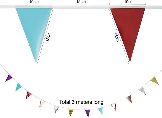 48 Small Flags Metallic Pennant Banner Flags with 6 Colors for Birthday Party Decorations/Classroom/School 9.8ft Long (Colorful)