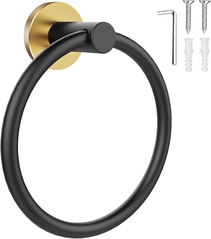 SetSail Towel Holder for Bathroom Wall Stainless Steel Hand Towel Ring Heavy Duty Towel Hanger for Bathroom, Black and Gold