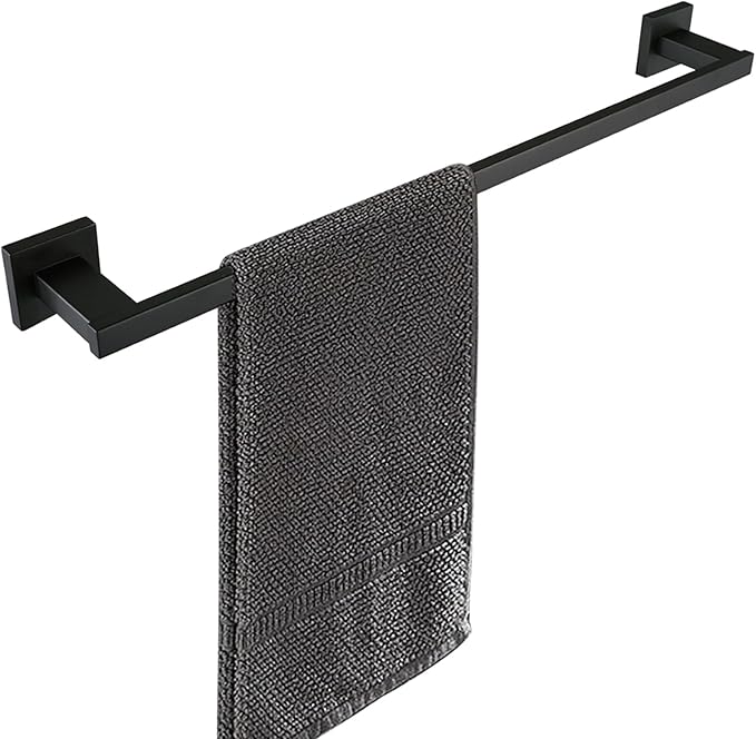 LANC 24-Inch Black Towel Bar for Bathroom Wall Mounted Matte Black Bath Towel Rack Stainless Steel Towel Rod for Cabinet Kitchen Towel Holder Towel Hanger Towel Rail, A9010MB-L6