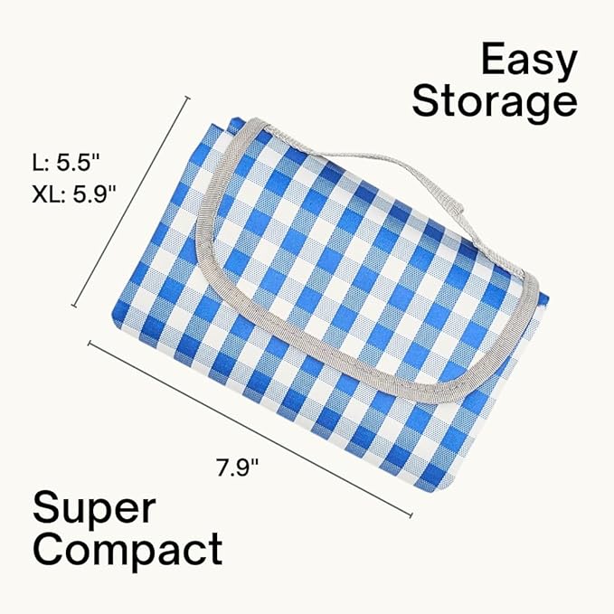 Cute Gingham Picnic Blanket, Waterproof Foldable, in Large 80x60in and Extra Large 80x80in, Portable Compact Beach Blanket, Oversized XL Outdoor Mat