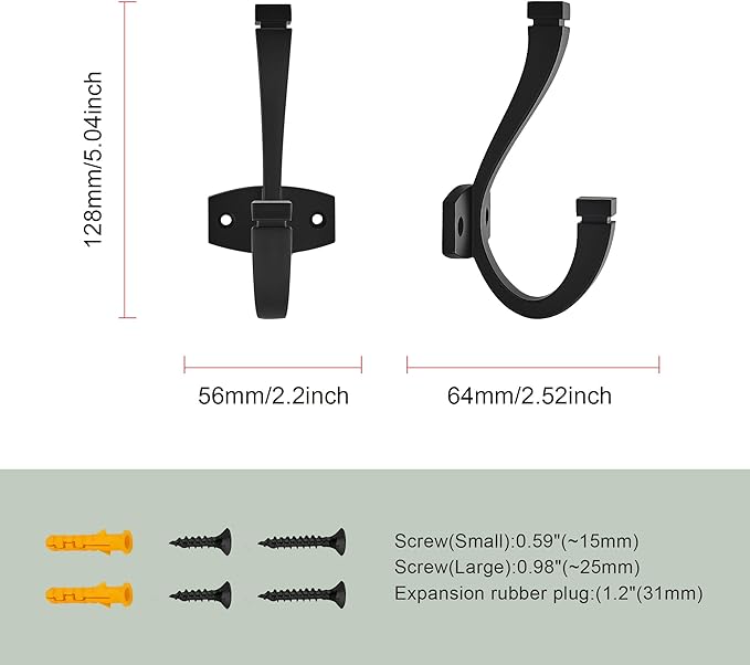 TUNNY Coat Hooks - 5 Pack Matte Black Towel Hooks Robe Hooks Decorative Wall Hooks for Bathroom Bedroom Kitchen Towel Robe Clothes Cabinet Closet Bathroom Hardware