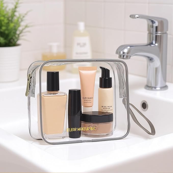 Icramsy Clear Makeup Bag, 2 Pack TSA Approved Toiletry Bag Travel Toiletry Bag Hanging Makeup Cosmetic Bag for Women Men (Grey)