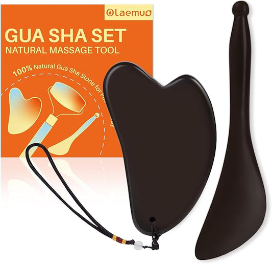 Bian Stone Gua Sha & Acupuncture Scraper, Gua-Sha Facial Body Tools Set for Reduce Puffiness, Acupuncture Scraper for Meridian Pain Relief, SinkCare Beauty Massager as Present for Women, Brown