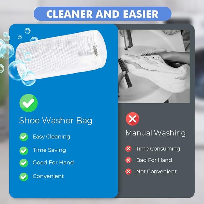 EPSCY Shoe Washing Machine Bags - Reusable Sneaker Laundry Shoe Bag with 360° Deep Clean Mesh - Self Locking Zipper, Noise Reduction Washing Bag Fits All Shoes Sizes and Types - White, Pack of 2