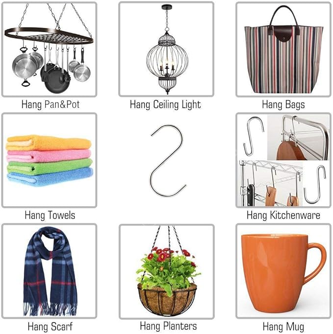 10 Pcs Heavy Duty 4.7 Inches Extra Large S Shape Hooks Heavy-Duty Metal Hanging Hooks Apply Kitchenware Bathroom Utensils Plants Towels Gardening Multiple uses Tools (Silver)