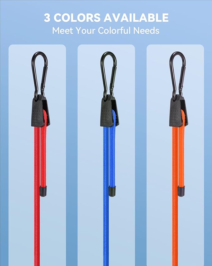 8 Pcs 24 Inch Adjustable Carabiner Bungee Cords with Hooks, Easy to Adjust from 7" to 24", Red Bungee Straps with UV-Resistance & Superior Elasticity for Cargo, Bike, Luggage, Carts, Truck, etc