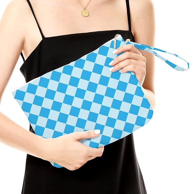 Fokongna Wet Bag, Small Portable Waterproof Multi-Functional Organizer for Women, Ideal for Daily, Beach & Travel，Blue Gingham Check
