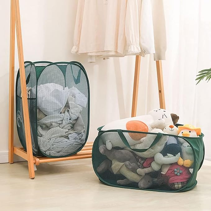 4 Piece Popup Mesh Laundry Basket Durable Handles Collapsible Laundry Baskets Folding Clothes Plastic Hamper for Laundry Room College Dorm (Beige)