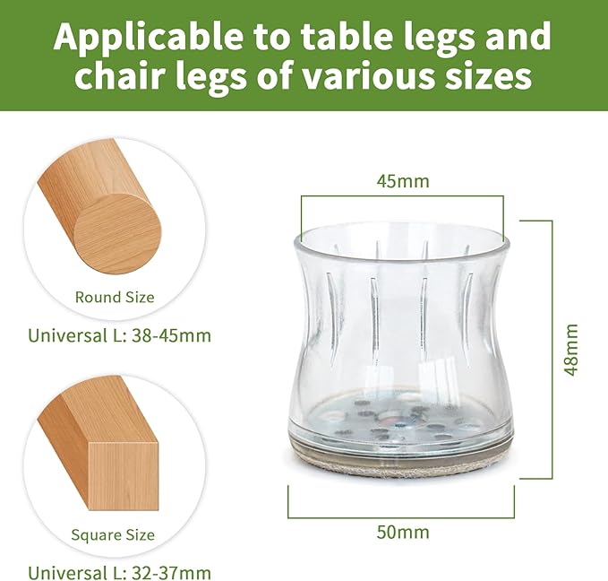 COVERCORNER 24PCS Chair Leg Floor Protectors, Chair Leg Protectors for Hardwood Floors, Furniture Pads for Hardwood Floors, Chair Socks Universal L Clear Fit 1.50"-1.77"
