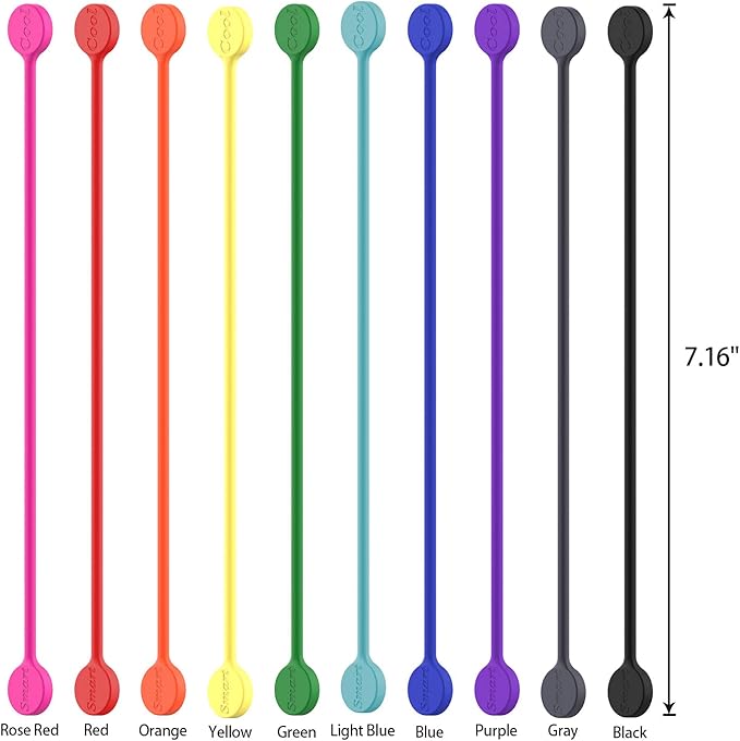 SMART&COOL Reusable Silicone Magnetic Cable Ties for Bundling and Organizing, Holding Stuff, Book Markers, Fridge Magnets, Assorted Color, 7.16'' (10-Pack, Pink)