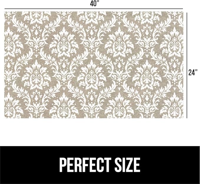 GORILLA GRIP LeakGuard Non-Adhesive Under Sink Mat for Kitchen Cabinet, 24x40, Waterproof Quick Dry Shelf Liner, Durable Absorbent Felt Mats for Bathroom Sinks, Cabinets, Dresser, Damask Taupe Cream
