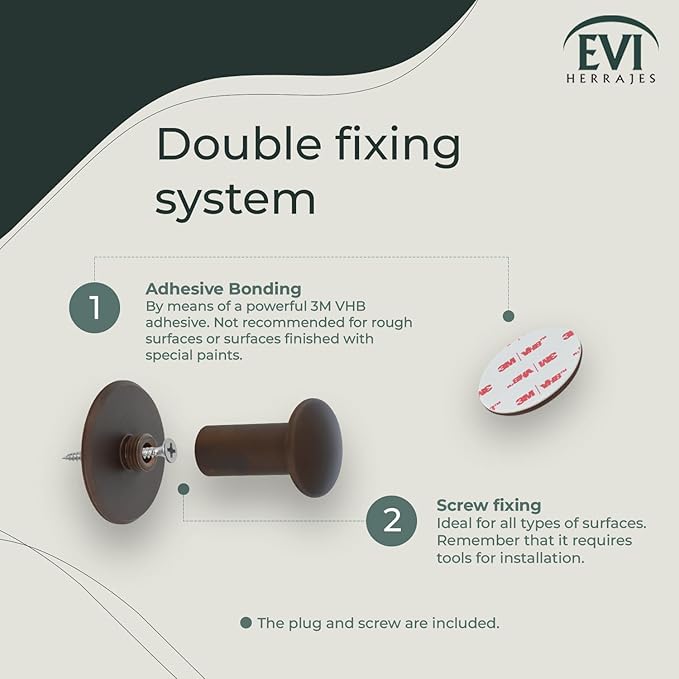 Evi Bathroom Hanger | Wall Hanger Brass | Rustic Finish | for Hanging Clothes, Coats or Towels | Adhesive Towel Rail and/or Screw | 188DUALLRU