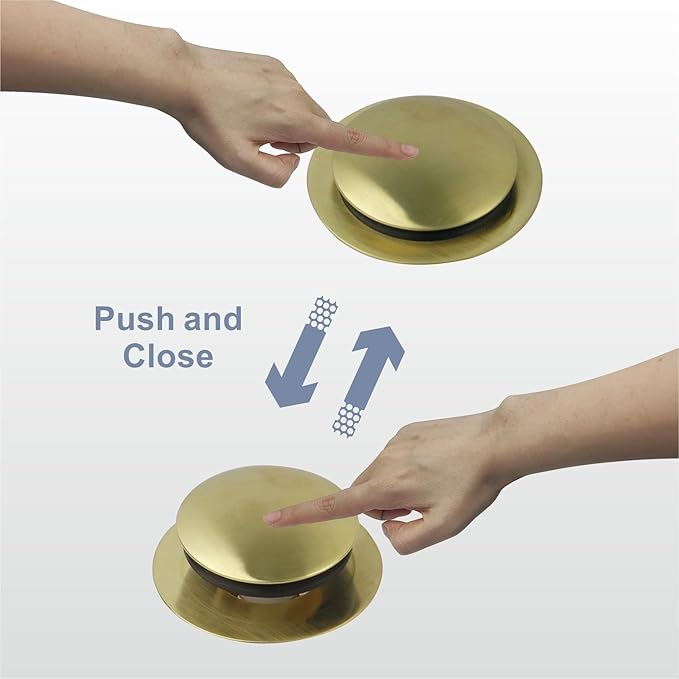 Gold Brushed Tub Drain Stopper, Universal Pop Up Bath Drain Plug Bathtub Drain Stopper, Hidrop Conversion Kit Assembly, Replaces Lift and Turn, Tip-Toe Plug Stopper for Tub, EZ Install (Gold Brushed)
