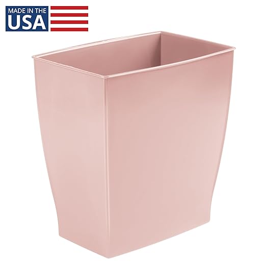 iDesign Small Plastic Bathroom Trash Can, Slim Rectangle Garbage Bin for Bedroom, Office, Dorm, Pink