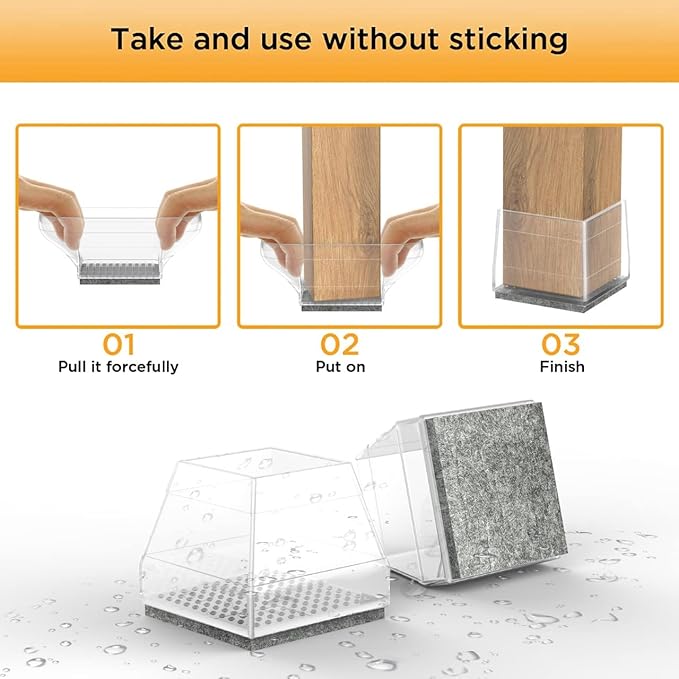 16-piece Square Chair Leg Covers - Protects Wood & Hardwood Floors, Anti-Scratch & No Noise