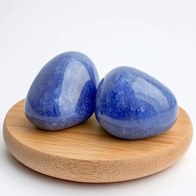Polished Blue Aventurine Crystal Stones - 2 Pcs of 1.2" Worry Stone for Anxiety, Pocket Palm Stone Super Large Handpicked Natural Tumbled Gemstones for Meditation, Reiki, Chakra Healing, Home Decor