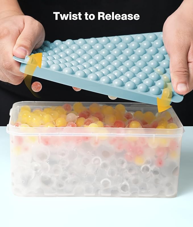 Ice Cube Trays for Freezer - Mini Round Ice Trays for Freezer with Lid and Bin, Small Tiny Crushed Nugget Freezer Trays for Chilling Drinks and Food Fresh