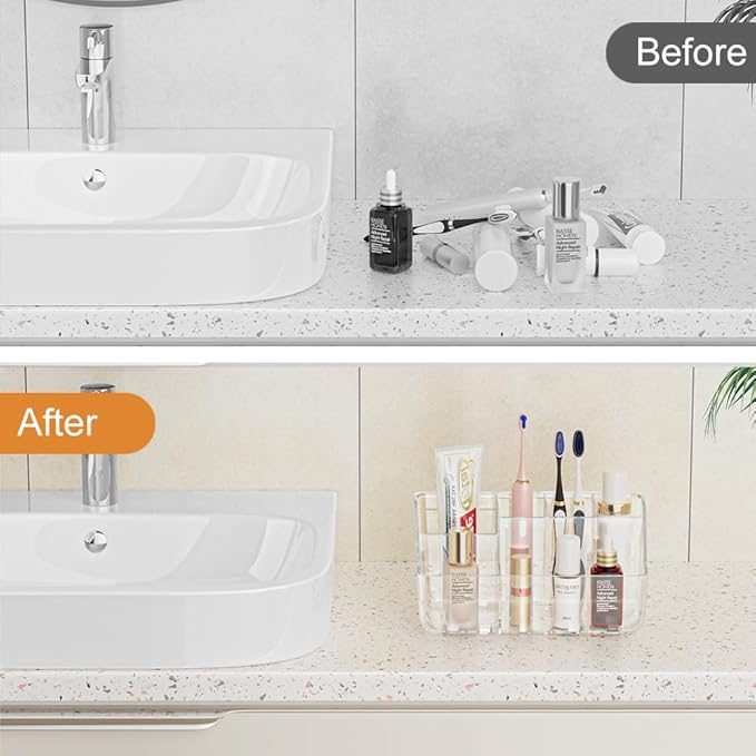 2-Pack Clear Toothbrush Holders for Bathroom Organizers and Storage, Wall-Mounted Tooth Brush Holder and Toothpaste Holder for Bathroom Wall, Countertop - Bathroom Accessories