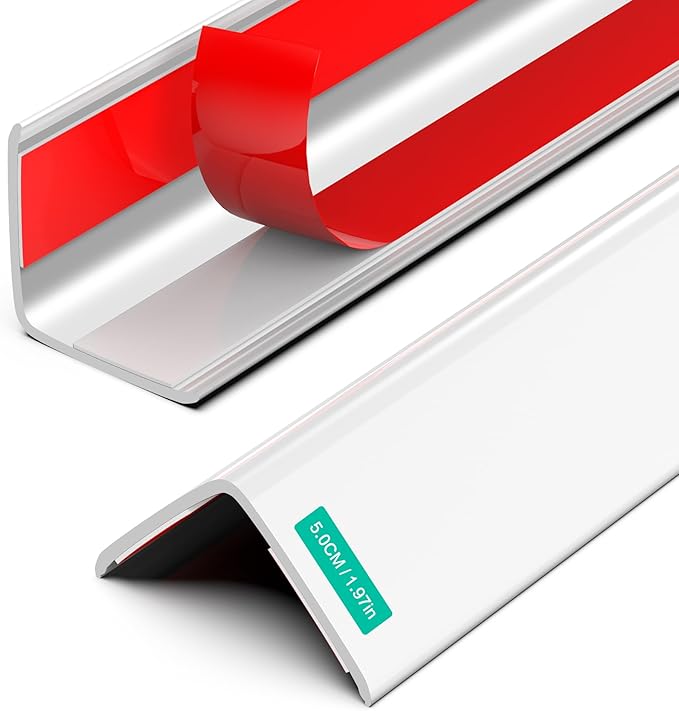 Frychee Wall Corner Protector, Walls Edge Protector，Self-Adhesive Wall Corner Guards, PVC Double Side Edge Protector, Furniture Stairs Guard (White Self-Adhesive, 2pcs x 47.2" L x 1.97" W)