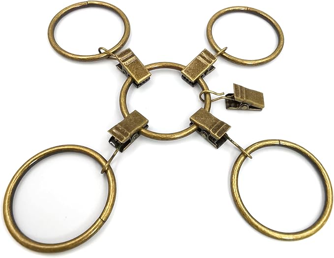 60 Pack Metal Curtain Rings with Clips, Curtain Clip Rings Hooks for Hanging Drapery Drapes Bows, Curtain Rod Rings 1.5 inch Interior Diameter, Bronze
