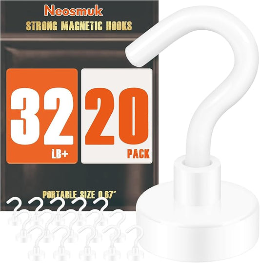 Neosmuk Magnetic Hooks, Cruise Ship Essentials, 32lb+ Heavy Duty Magnetic Hooks for Cruise Cabins, Refrigerator, Grill, Hanging, and Travel | Extra Strong Must-Haves Magnet Hook,White