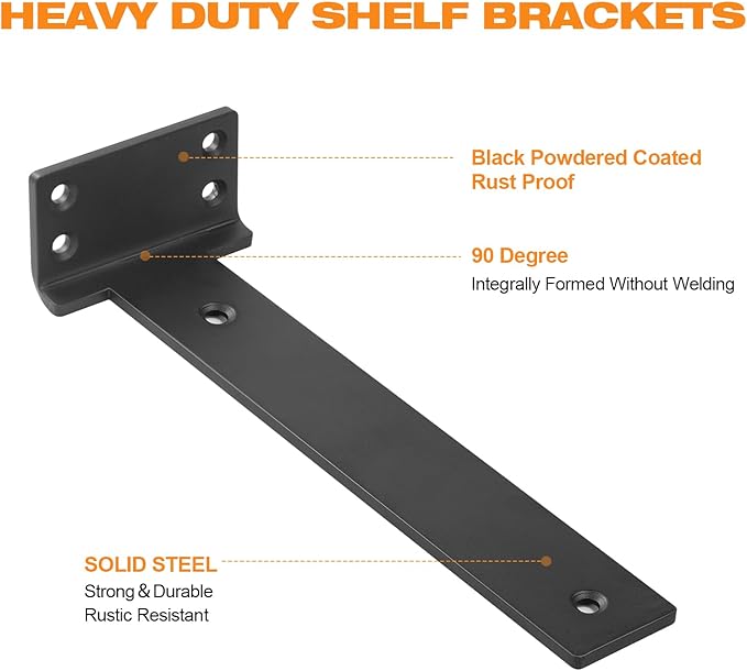 Floating Shelf Brackets 10 inch 4 Pack L Brackets for Shelves Black Metal Heavy Duty Shelf Bracket for DIY Decorative with Mounting Hardware