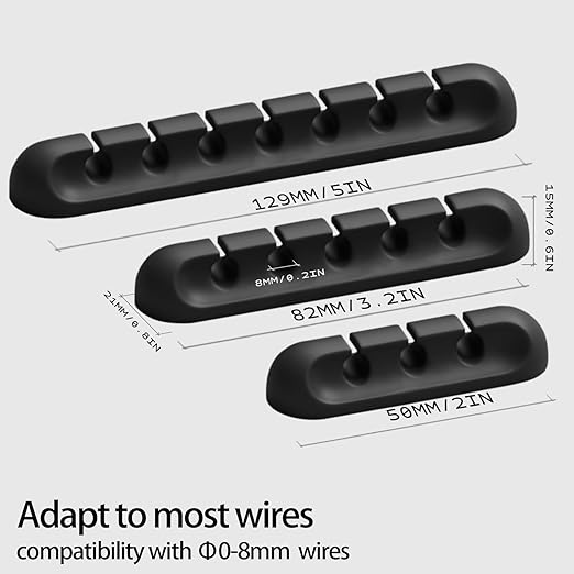 USB Cable Organizer Clips Cord Holder, 10 Packs (3-5-7-Slots) Black Self Adhesive Desk Cord Cable Management