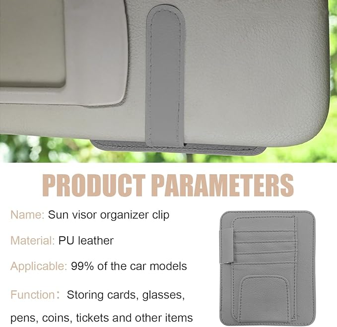 Augeny 2 PCS Car Sun Visor Organizer, Small Auto Visor Organizer and Storage, Registration and Document Holder for Sunglasses, Card, Pen, Driver License, Car Accessories (Gray)