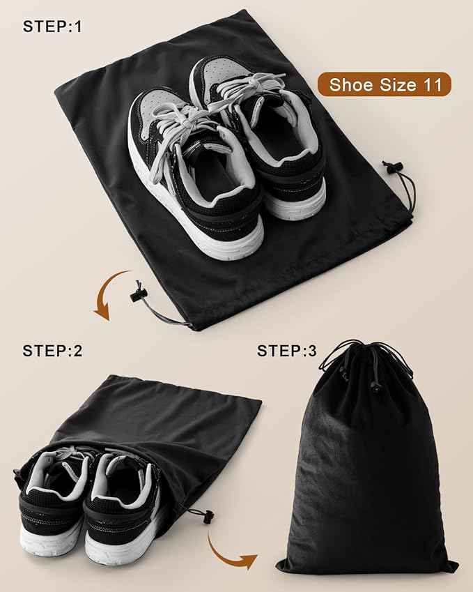 FantasyLife Shoe Bags for Travel, Washable Dust Bags for Storage & Packing, Flannel Shoe Pouch with Drawstring Closure for Purses, Handbags, Shoes & Toys (2, Black Beauty)