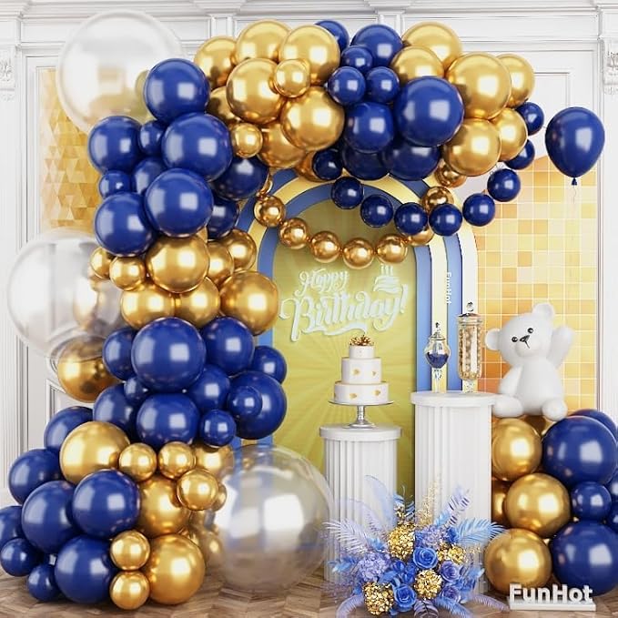 Navy Blue and Gold Balloons Arch Garland Kit, 120PCS Blue and Gold with 18/12/5 Inch Different Sizes for Anniversary Wedding New Year Graduation Baby Shower Wedding Birthday Party Decorations