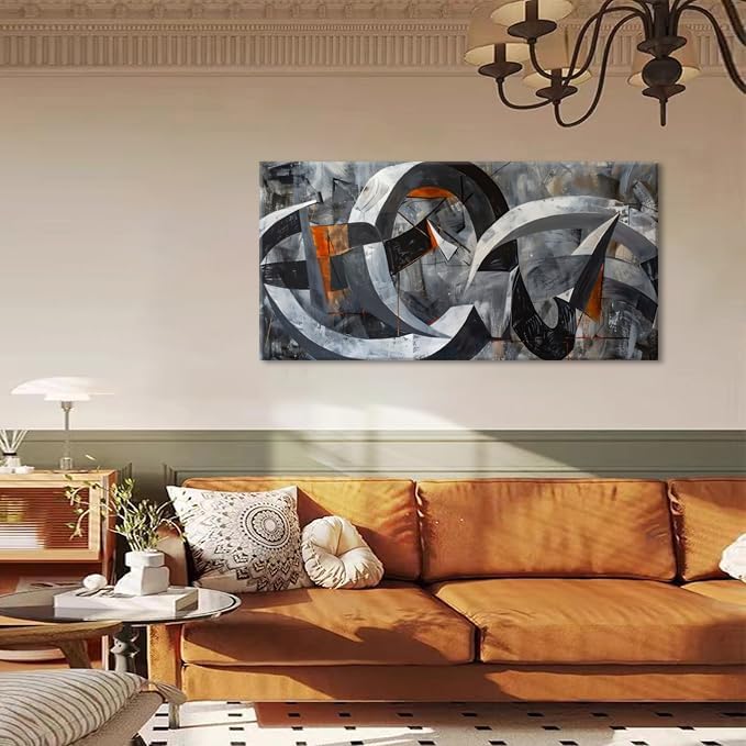 ZESTRILIA Abstract Black and White Wall Art for Living Room Office Gray Canvas Painting Prints Large Artwork Dining Bedroom Decor (40x20 Inches)