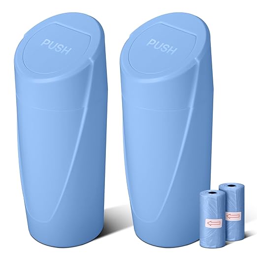 SGLRT Car Trash Can Bin with Lid - 2 Packs Car Garbage Can Cup Holder - Blue Mini Leakproof Vehicle Garbage Bin with 40pcs Trash Bags-Automobile Organizers and Storage for Front Back Seat Accessories