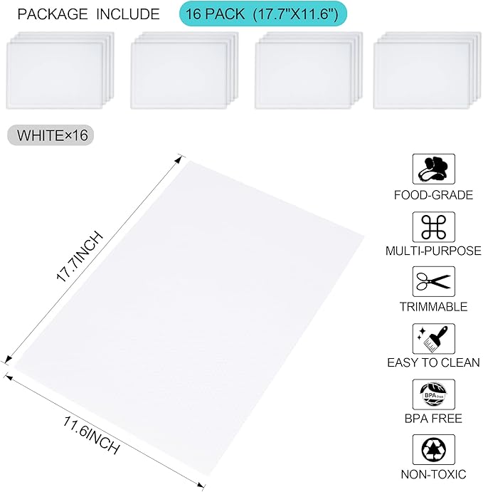 16 Pcs Refrigerator Liners Mats Washable, Refrigerator Mats Liner Waterproof Oilproof, Shinywear Fridge Liners for Shelves, Cover Pads for Freezer Glass Shelf Cupboard Cabinet Drawer (16 Clear)