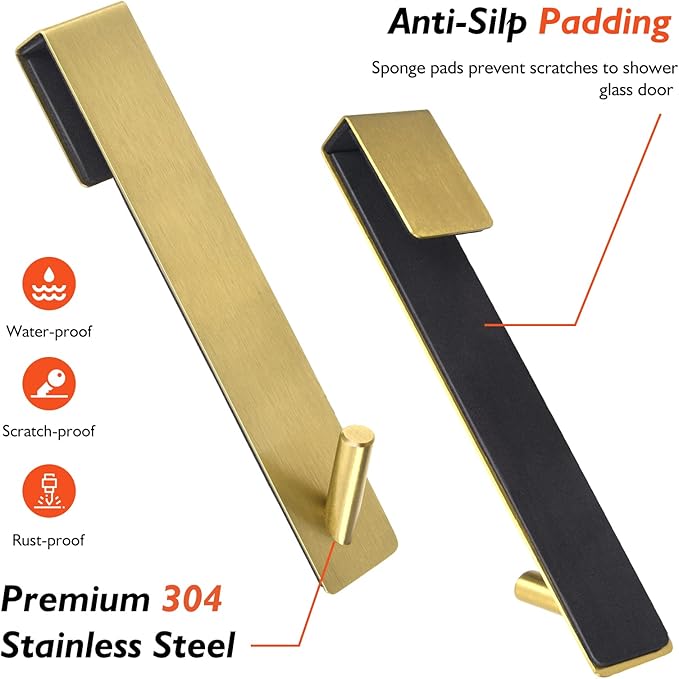 Kontoyo Shower Door Hooks(7.5 Inch),Extended Over Door Hooks for Bathroom Frameless Glass Shower Door,Stainless Steel Towel Hooks,Heavy Duty Rack Hooks for Robe,Towel-3 Pack-Gold