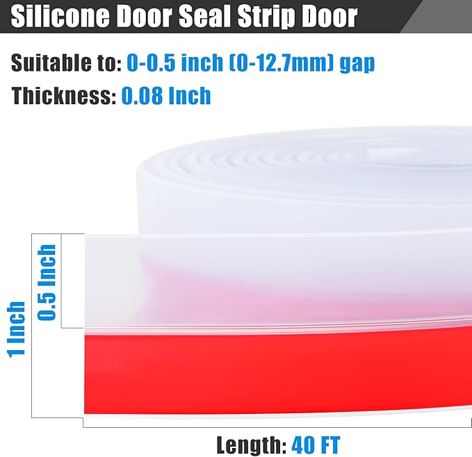 Draft Seal Tape for Doors and Windows 1 in x 40 Ft Silicone Weather Stripping Extra Thick 2mm Door Seal Strip with Strong Adhesive Draft Insulation Stopper Side Seal - Clear