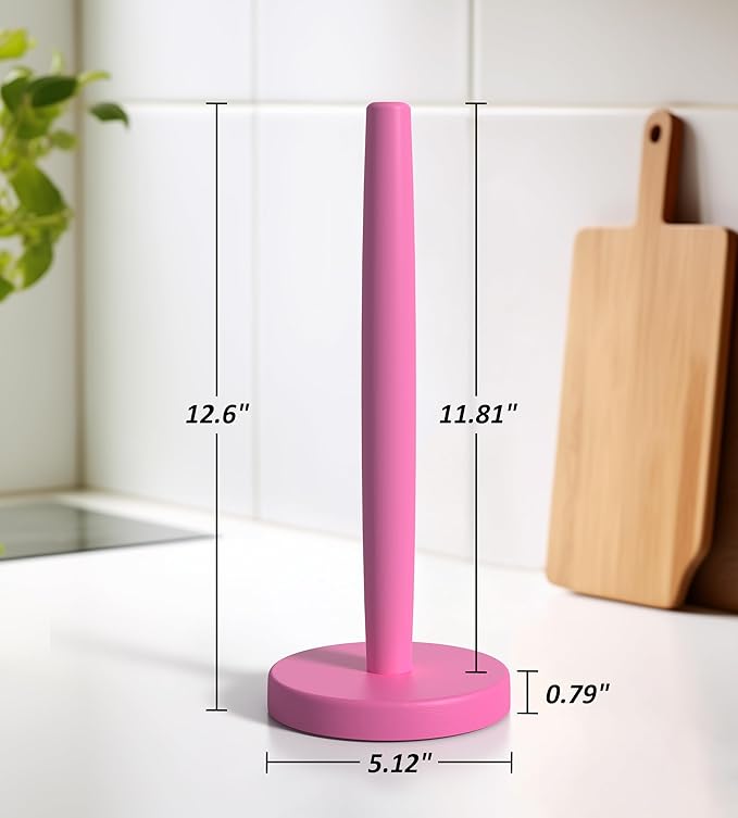 KitchLife Wooden Paper Towel Holder Countertop - Solid Freestanding Paper Towel Dispenser Stand with Anti-Skid Base (Hot Pink)