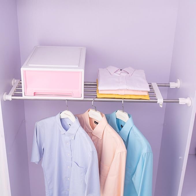Hershii Expandable Closet Tension Shelf Rod Adjustable Storage Rack Heavy Duty DIY Organizer Divider for Wardrobe Cupboard Kitchen Bathroom