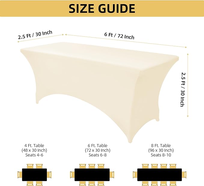 ZarzaaSik 10-Pack 6ft Spandex Table Covers for Rectangle Standard Folding Tables - Wrinkle Resistant Stretch Tablecloths - Ultimate Fitted Table Protector for Parties, Banquet, Wedding