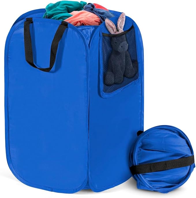 HOUSE AGAIN Upgraded Pop-up Laundry Hamper, Collapsible Laundry Basket with Durable Handles Solid Bottom High Steel Frame, Portable Foldable Dirty Clothes for Dorm, Laundry room Travel, Blue