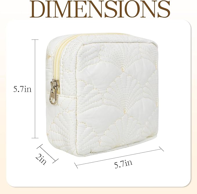 Small Floral Quilted Makeup Bag, Coquette Aesthetic Travel Toiletry Organizer for Women, Lightweight Cotton Cosmetic Pouch
