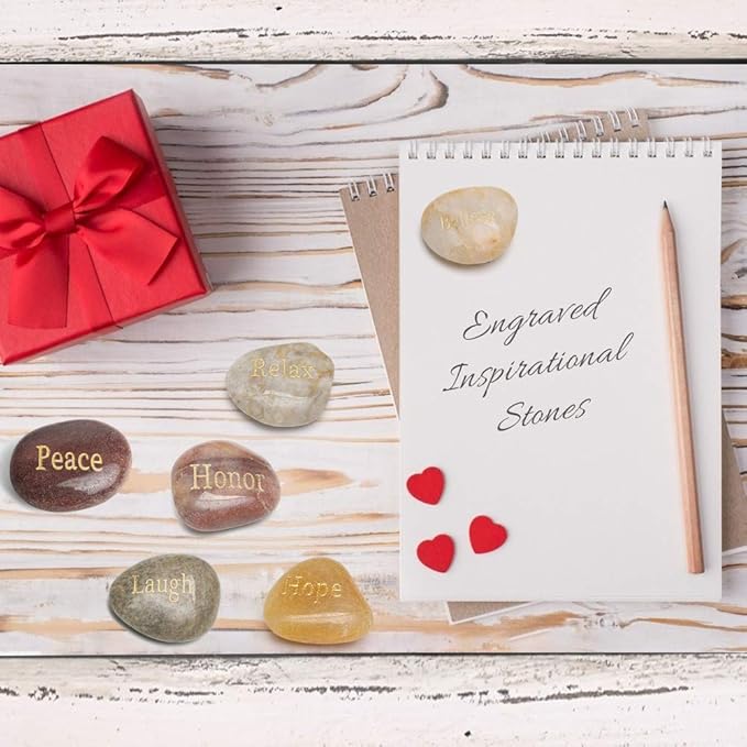 BigOtters Rocks with Inspirational Words, 25 Different Words Encouragement Gratitude Rocks for Meditation Birthday Graduation Gift